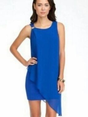 Bebe Royal Blue Chiffon Asymmetrical Overlay Dress - M